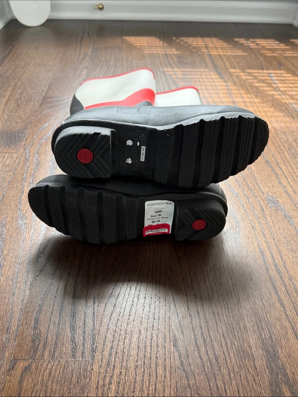 Hunter Tall Rain Boots in White, Red & Black - Picture 11 of 11
